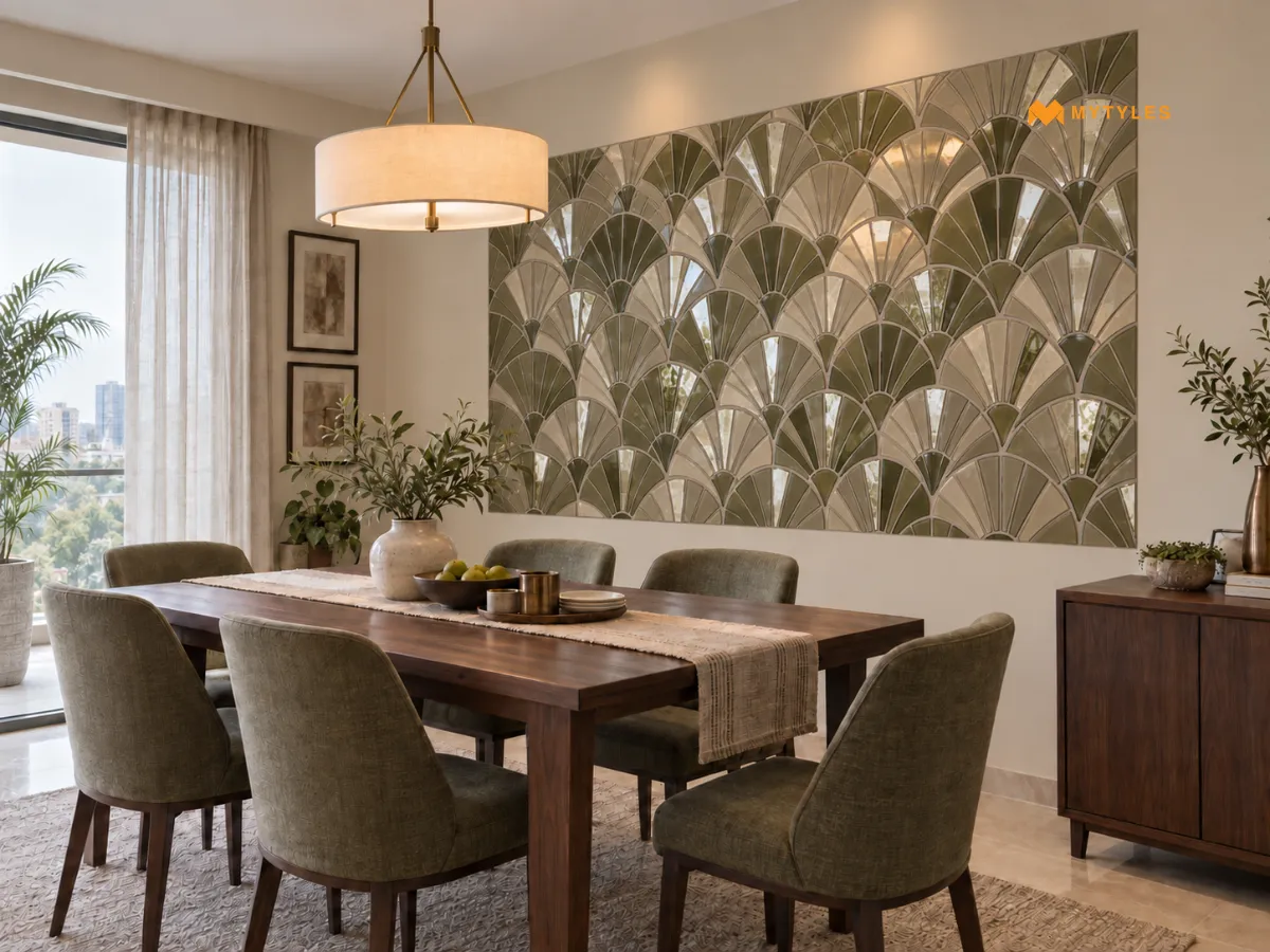 Glass Mirror Tiles for a Dining Feature Wall 